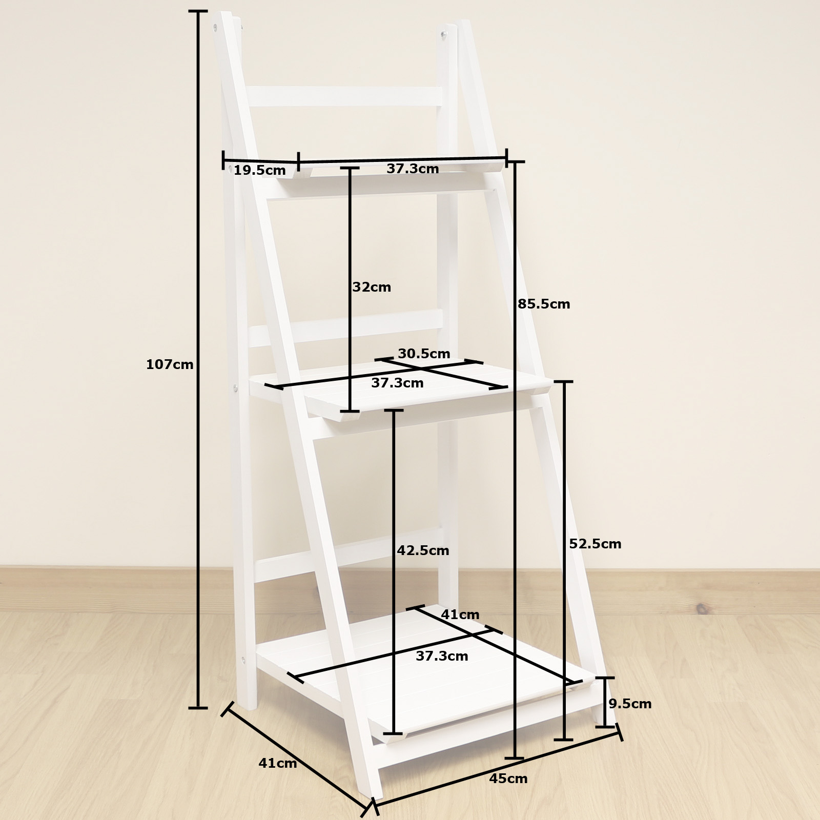 3 Tier White Ladder Shelf Display Unit Free Standing/Folding Book Stand/Shelves 5051990996687 eBay